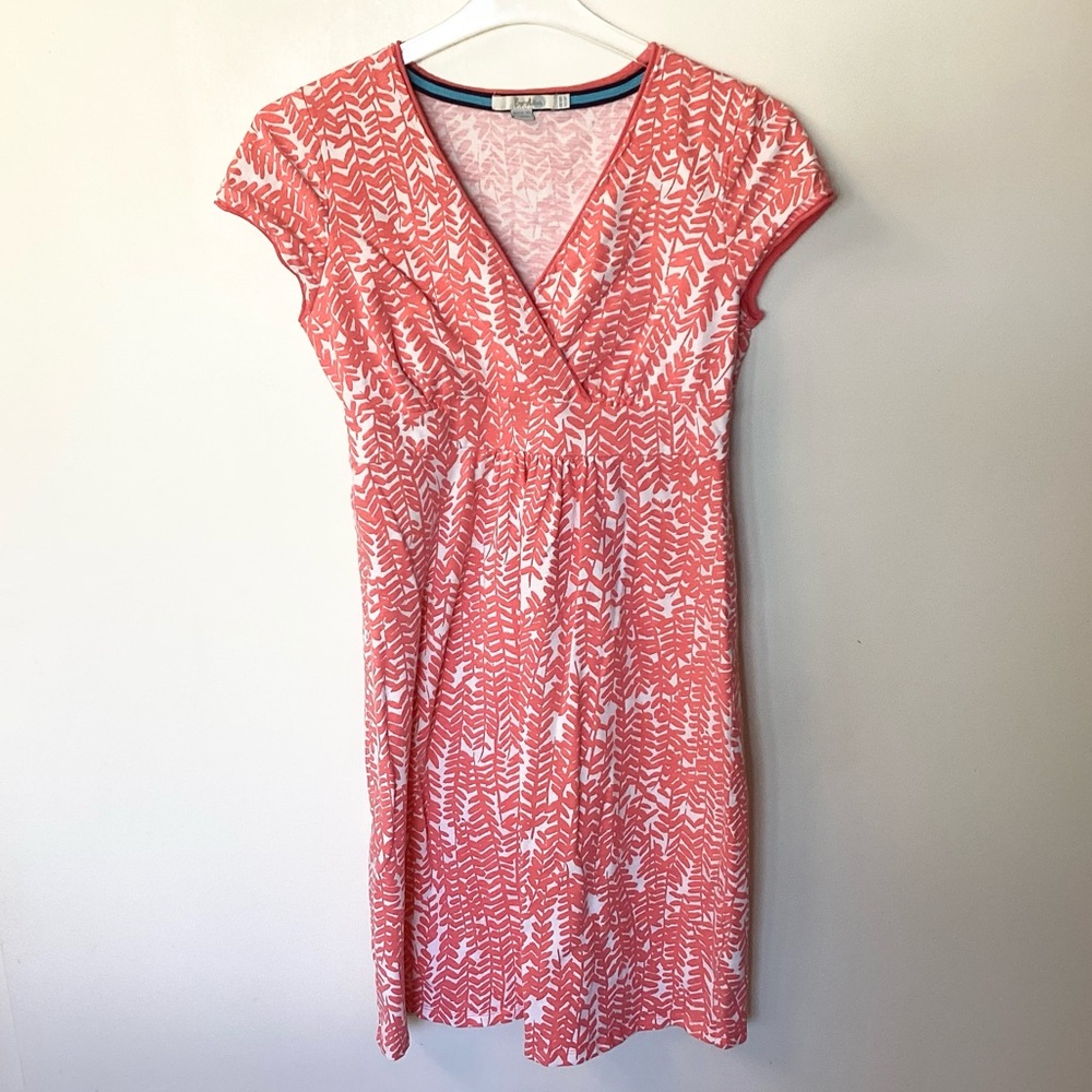 Boden Short Sleeve Leaf Print Surplice Neck Dress - Watermelon/White - 6P